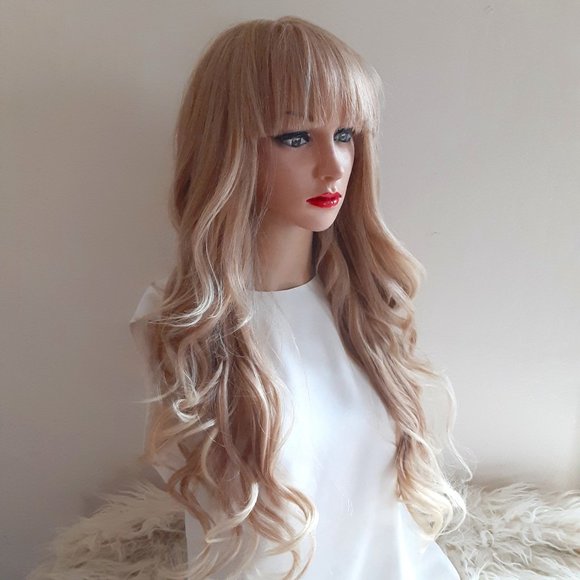 Honey blonde wig  with bangs lace front wig